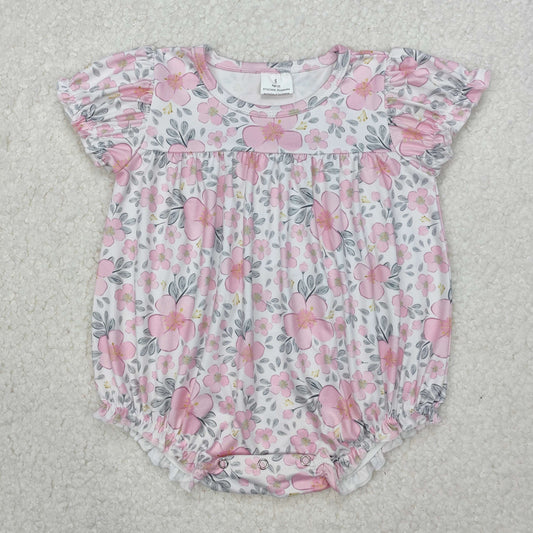 SR2782 Pink Flowers Print Baby Girls Summer Romper