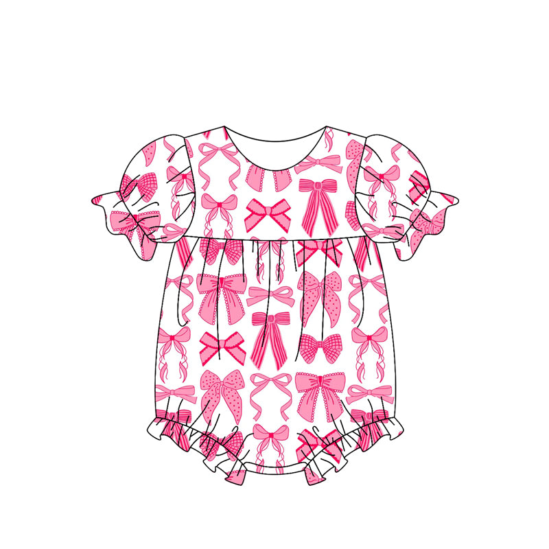 (Pre-order)SR2783 Pink Bows Print Baby Girls Summer Romper