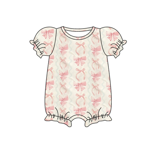 (Pre-order)SR2786 Pink Bows Print Baby Girls Summer Romper