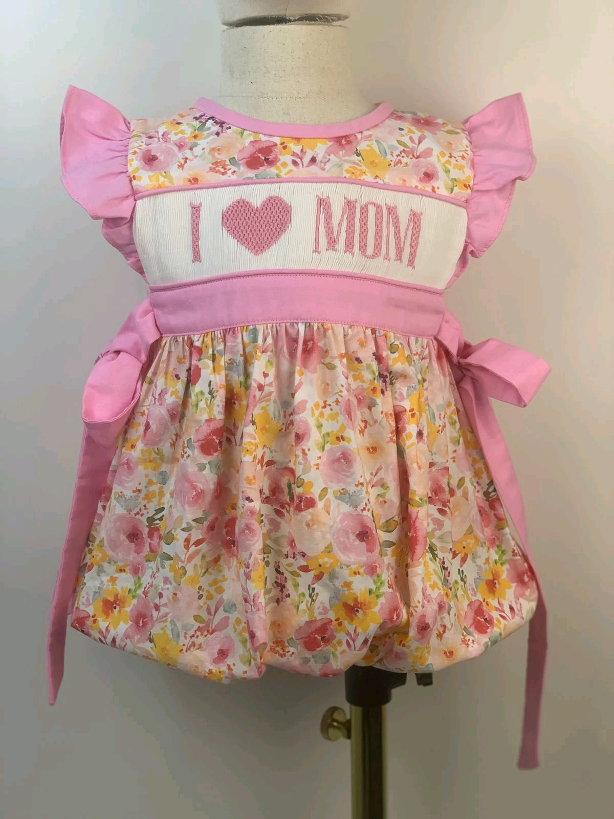 (Pre-order)SR2793  I LOVE MOM Flowers Print Baby Girls Summer Romper