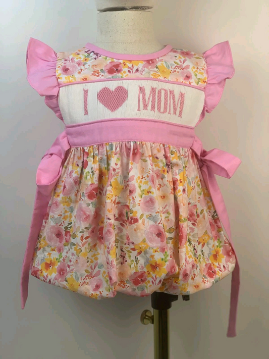 (Pre-order)SR2793  I LOVE MOM Flowers Print Baby Girls Summer Romper