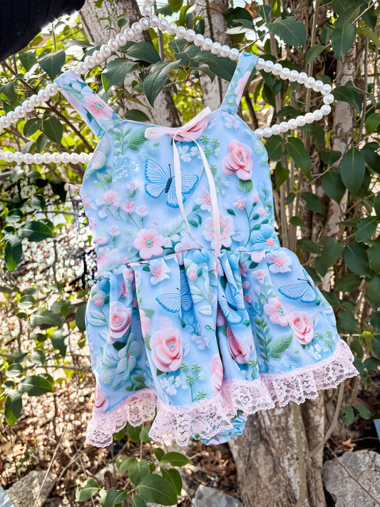 (Pre-order)SR2801  Butterfly Flowers Print Baby Girls Summer Romper