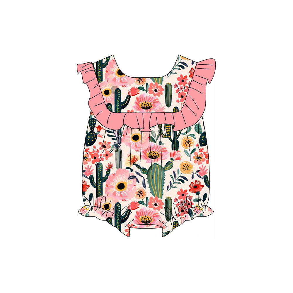(Pre-order)SR2805  Cactus Flowers Print Baby Girls Summer Romper