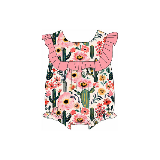 (Pre-order)SR2805  Cactus Flowers Print Baby Girls Summer Romper