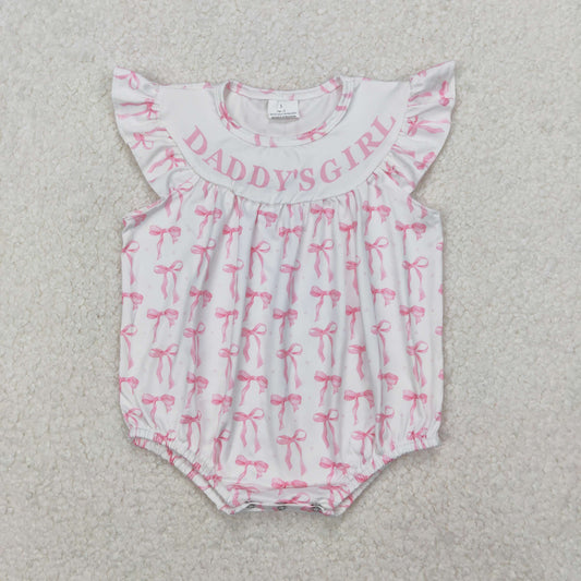 SR2806  DADDY'S GIRL Pink Bows Print Baby Girls Summer Romper