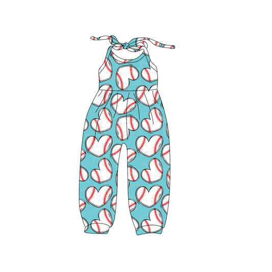 (Pre-order)SR2810 Baseball Heart Print Girls Summer Jumpsuits