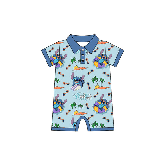 (Pre-order)SR2813  Cartoon Stitc* Blue Print Baby Boys Summer Romper