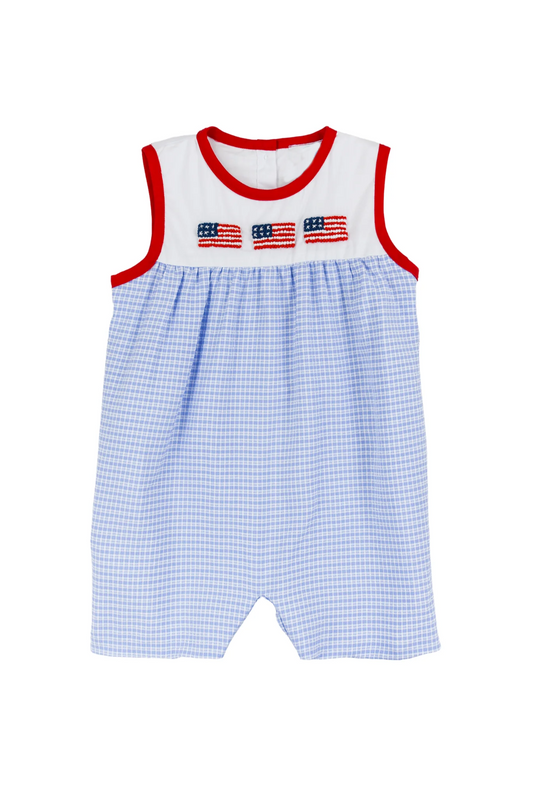 (Pre-order)SR2816  Flag Plaid Print Baby Boys 4th of July Romper
