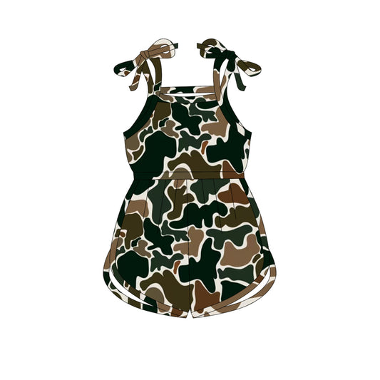 (Pre-order)SR2828 Brown Camo Print Girls Summer Strap Jumpsuits