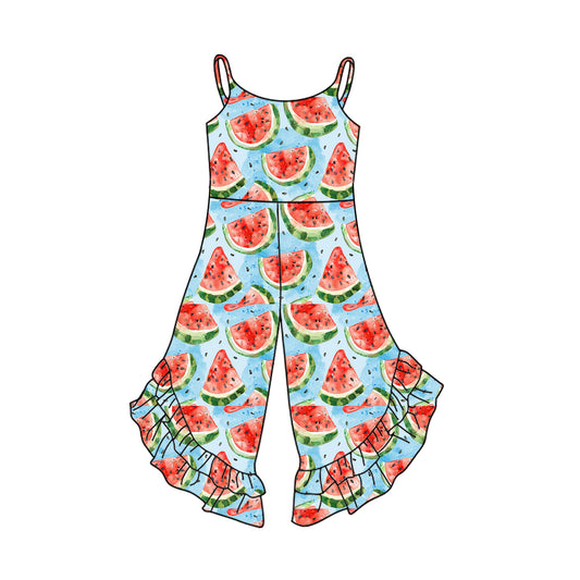 (Pre-order)SR2835 Watermelon Print Girls Summer Jumpsuits