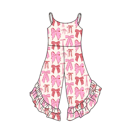 (Pre-order)SR2845 Pink Bows Print Girls Summer Jumpsuits