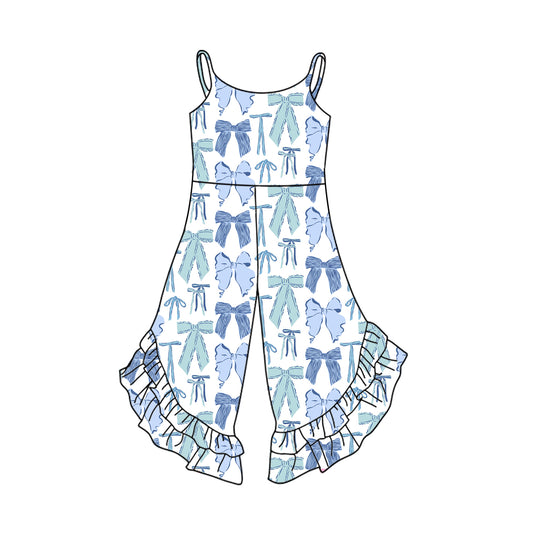 (Pre-order)SR2846 Blue Bows Print Girls Summer Jumpsuits