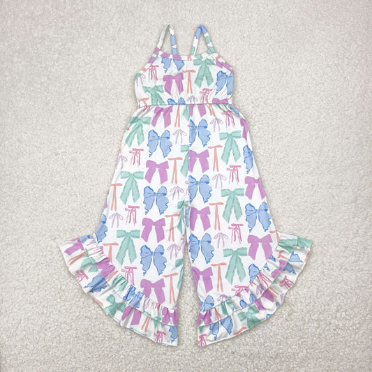 SR2847 Colorful Bows Print Girls Summer Jumpsuits