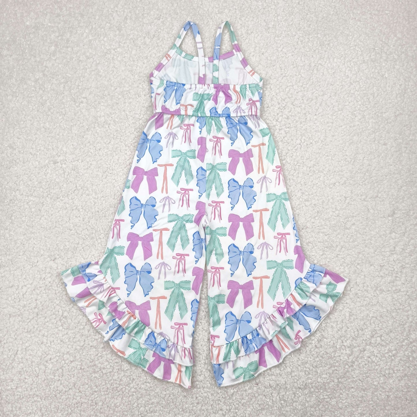 SR2847 Colorful Bows Print Girls Summer Jumpsuits