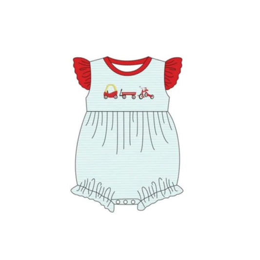 (Pre-order)SR2850  Baby Cars Print Baby Girls Summer Romper
