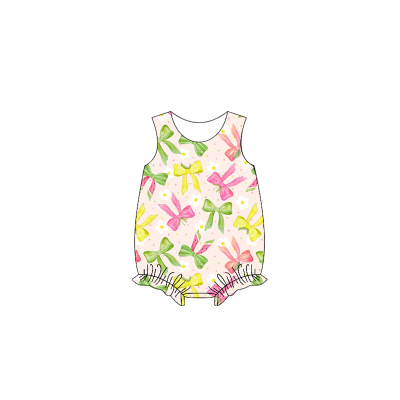 (Pre-order)SR2860  Colorful Bows Print Baby Girls Summer Romper