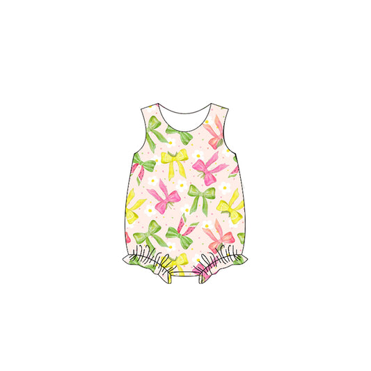 (Pre-order)SR2860  Colorful Bows Print Baby Girls Summer Romper