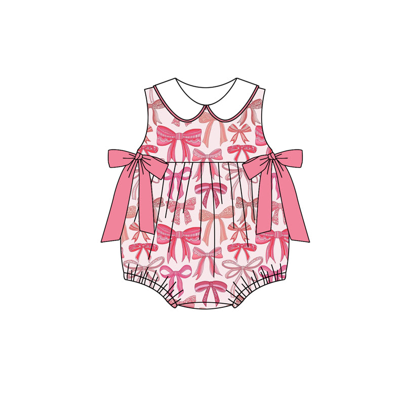 (Pre-order)SR2872  Pink Bows Print Baby Girls Summer Romper
