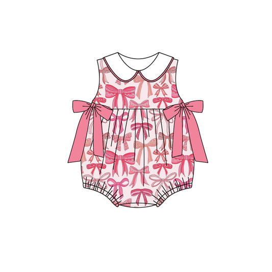 (Pre-order)SR2872  Pink Bows Print Baby Girls Summer Romper