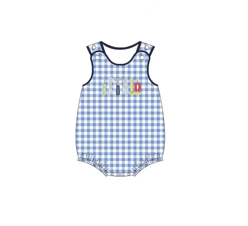 (Pre-order)SR2877  Tool Blue Plaid Print Baby Boys Summer Romper