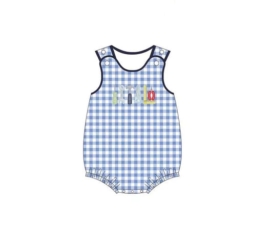 (Pre-order)SR2877  Tool Blue Plaid Print Baby Boys Summer Romper