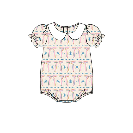 (Pre-order)SR2879  Bows Print Baby Girls Summer Romper
