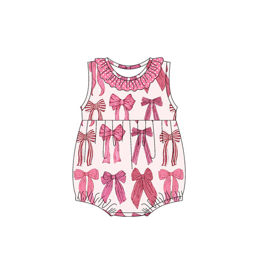 (Pre-order)SR2884  Pink Bows Print Baby Girls Summer Romper