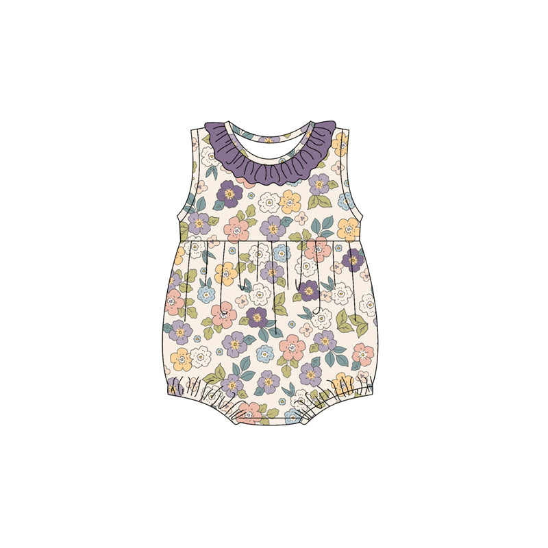 (Pre-order)SR2894  Colorful Flowers Print Baby Girls Summer Romper