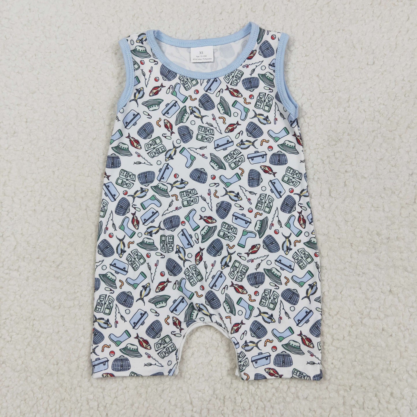 SR2900  Fishing Print Baby Boys Summer Romper