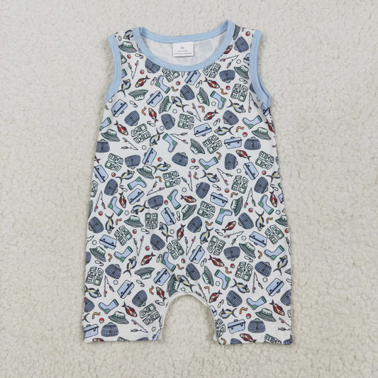 SR2900  Fishing Print Baby Boys Summer Romper