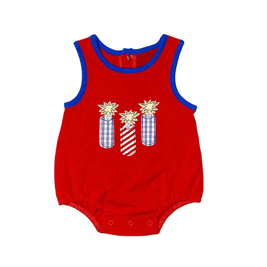 (Pre-order)SR2901  Fireworks Red Print Baby 4th of July Romper