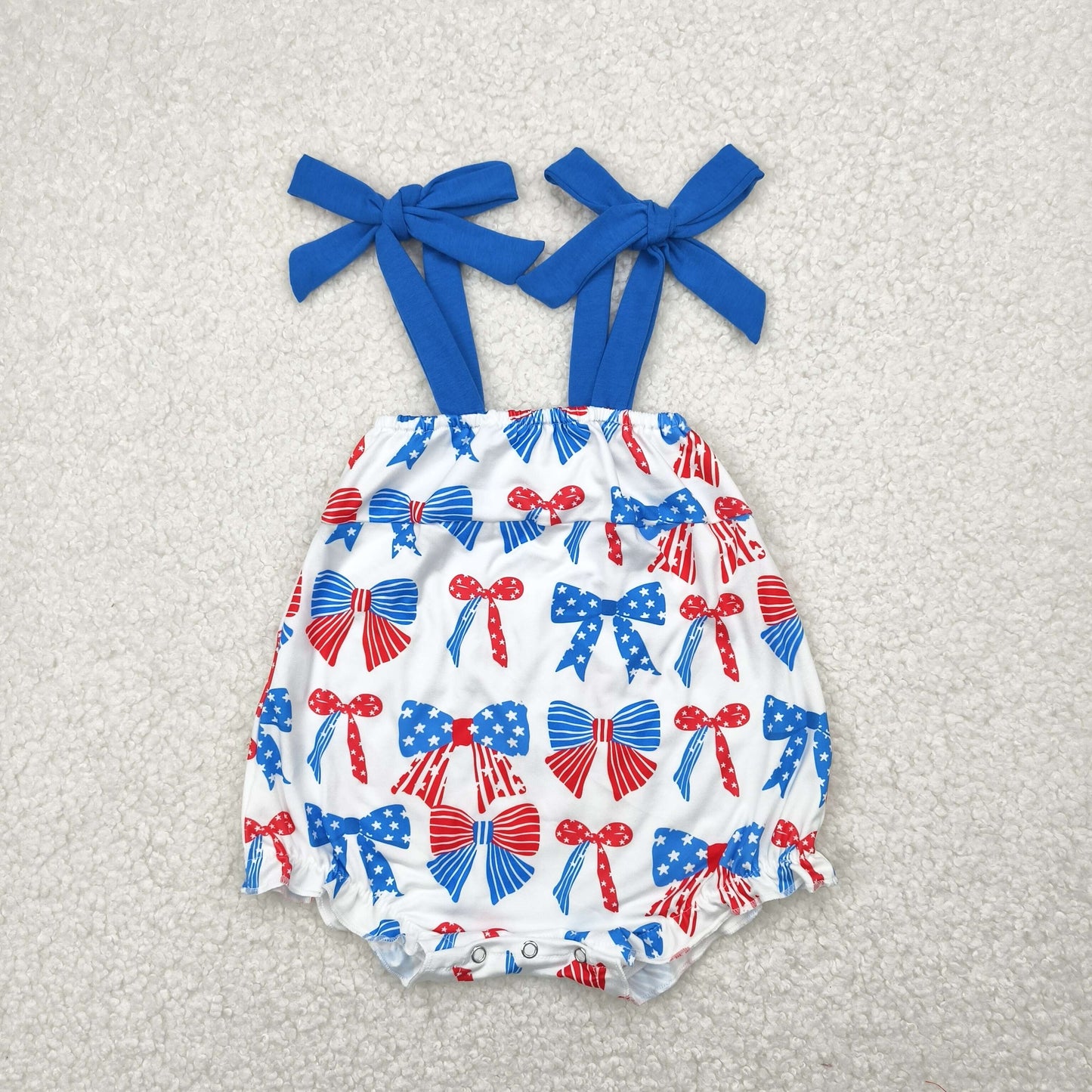 SR2902  Red Blue Bows Print Baby Girls 4th of July Romper