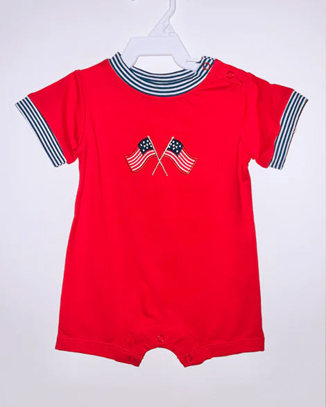 (Pre-order)SR2904  Flag Red Print Baby Boys 4th of July Romper