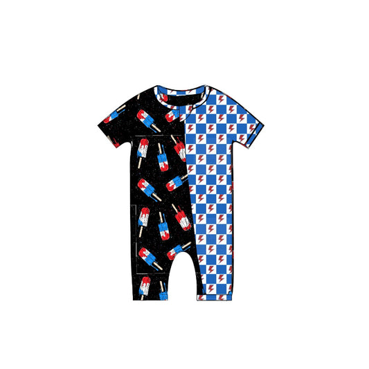 (Pre-order)SR2906  Popsicle Flash Plaid Print Baby Boys 4th of July Romper