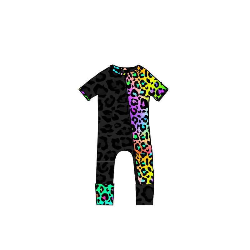 (Pre-order)SR2907  Colorful Leopard Print Baby Girls Summer Romper