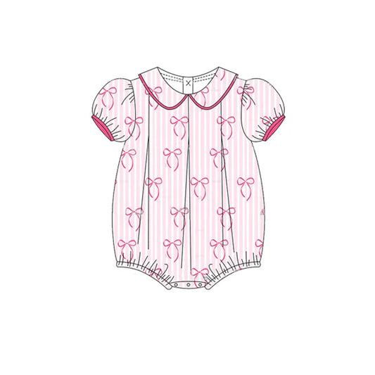 (Pre-order)SR2931 Bows Pink Stripes Print Baby Girls Summer Romper