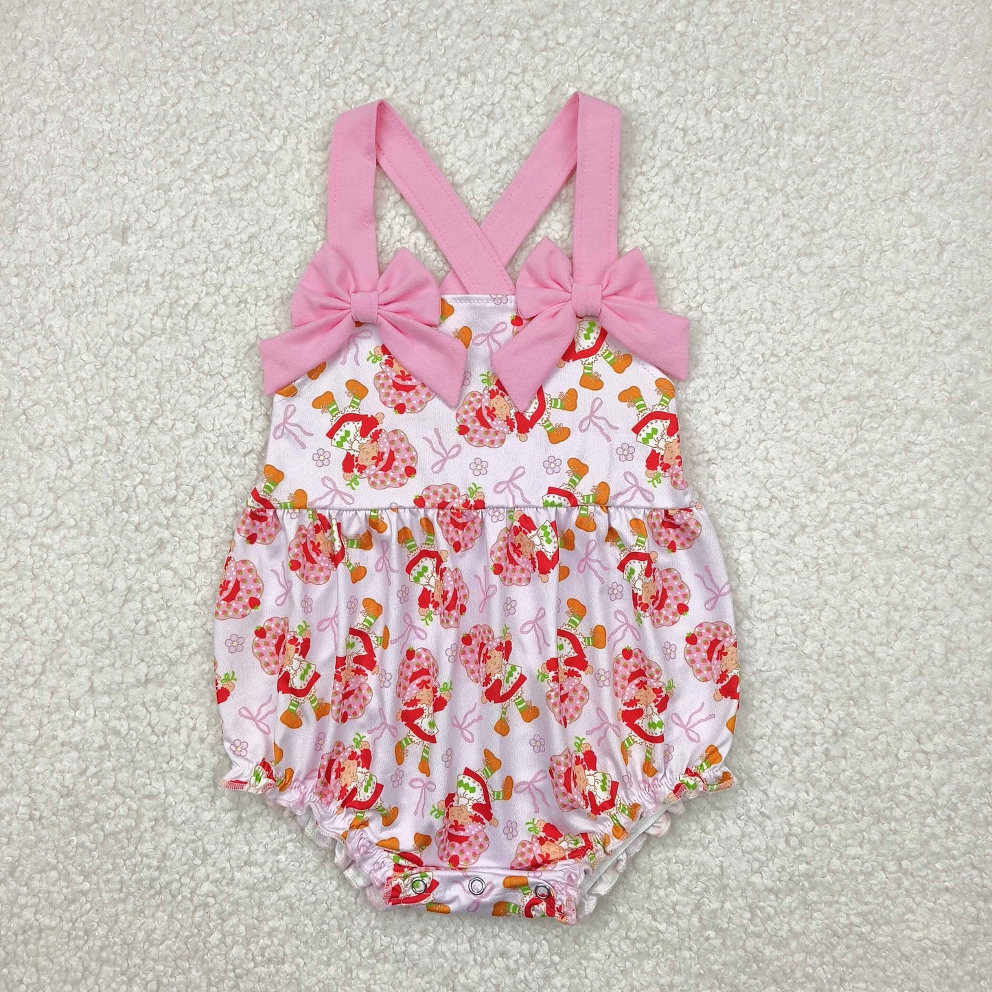 Strawberry Girl Flowers Bows Print Sisters Summer Matching Clothes