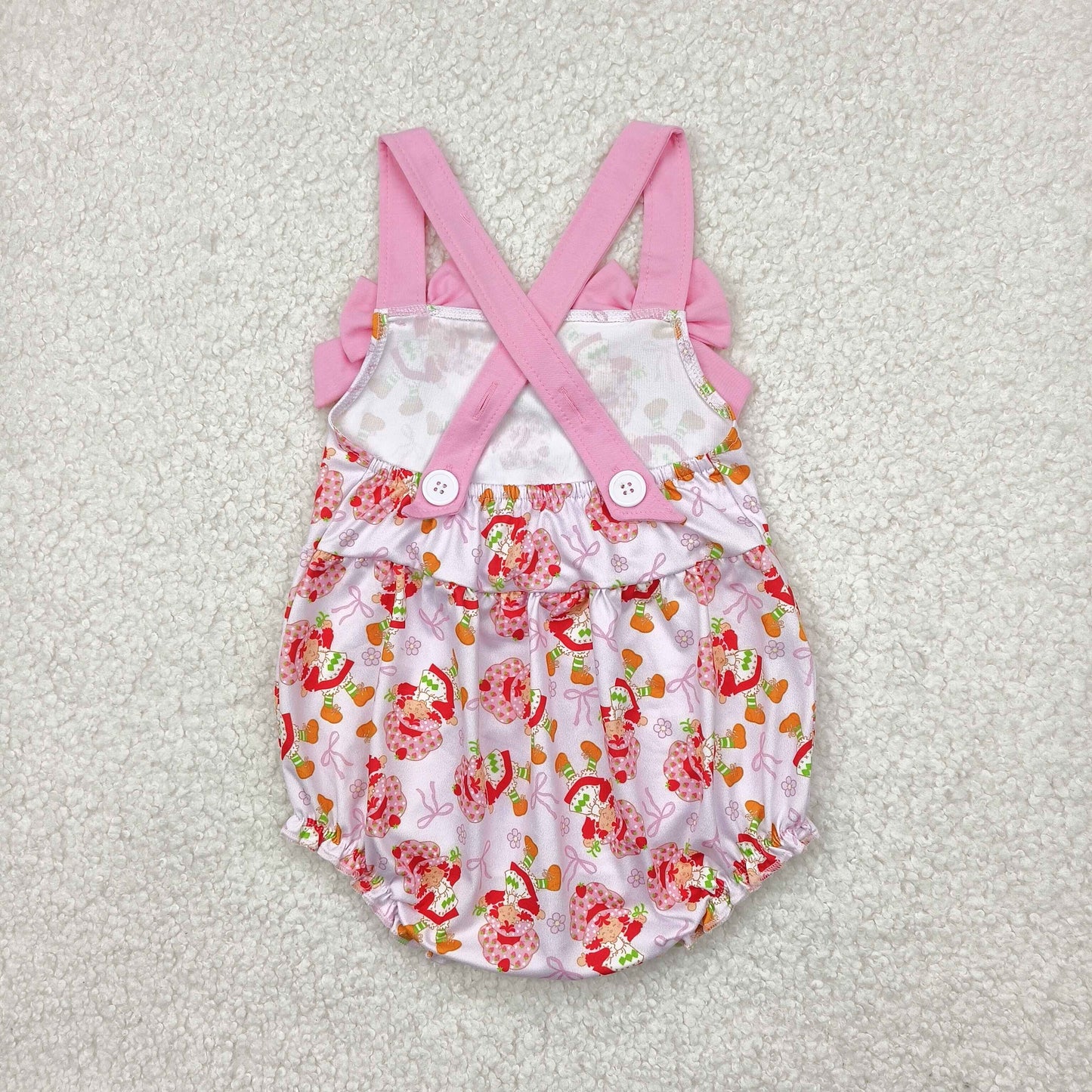 Strawberry Girl Flowers Bows Print Sisters Summer Matching Clothes