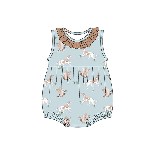 (Pre-order)SR2935  Duck Dog Print Baby Girls Summer Romper