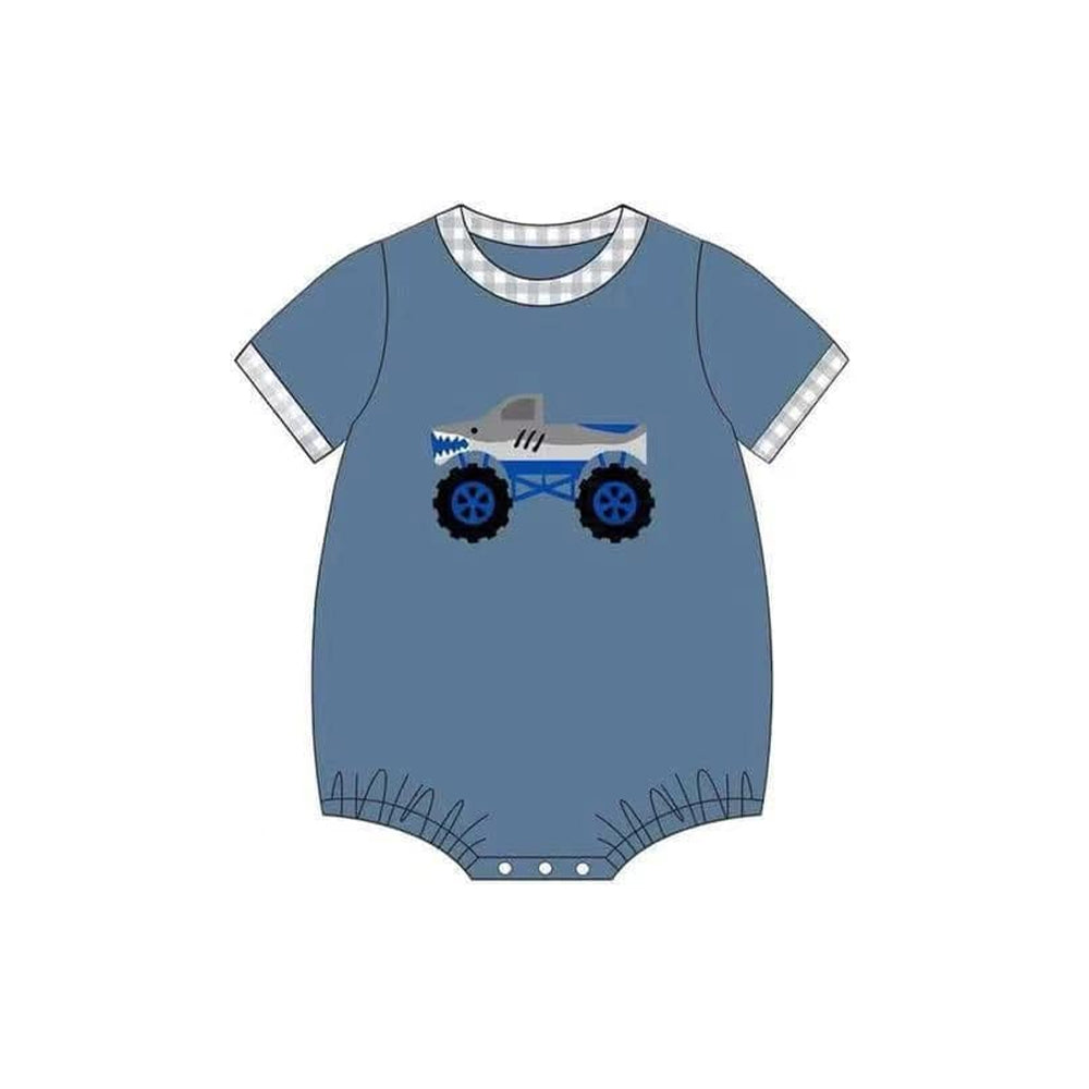 (Pre-order)SR2938 Monster Trunks Navy Print Baby Boys Summer Romper