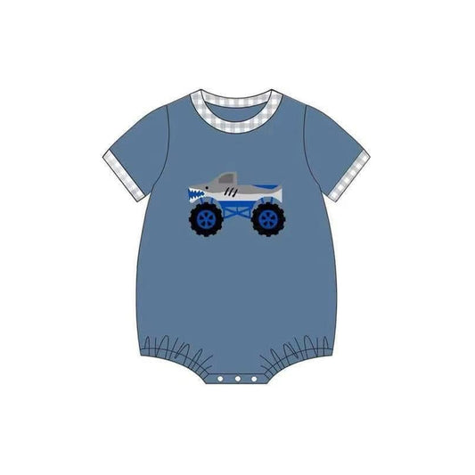 (Pre-order)SR2938 Monster Trunks Navy Print Baby Boys Summer Romper