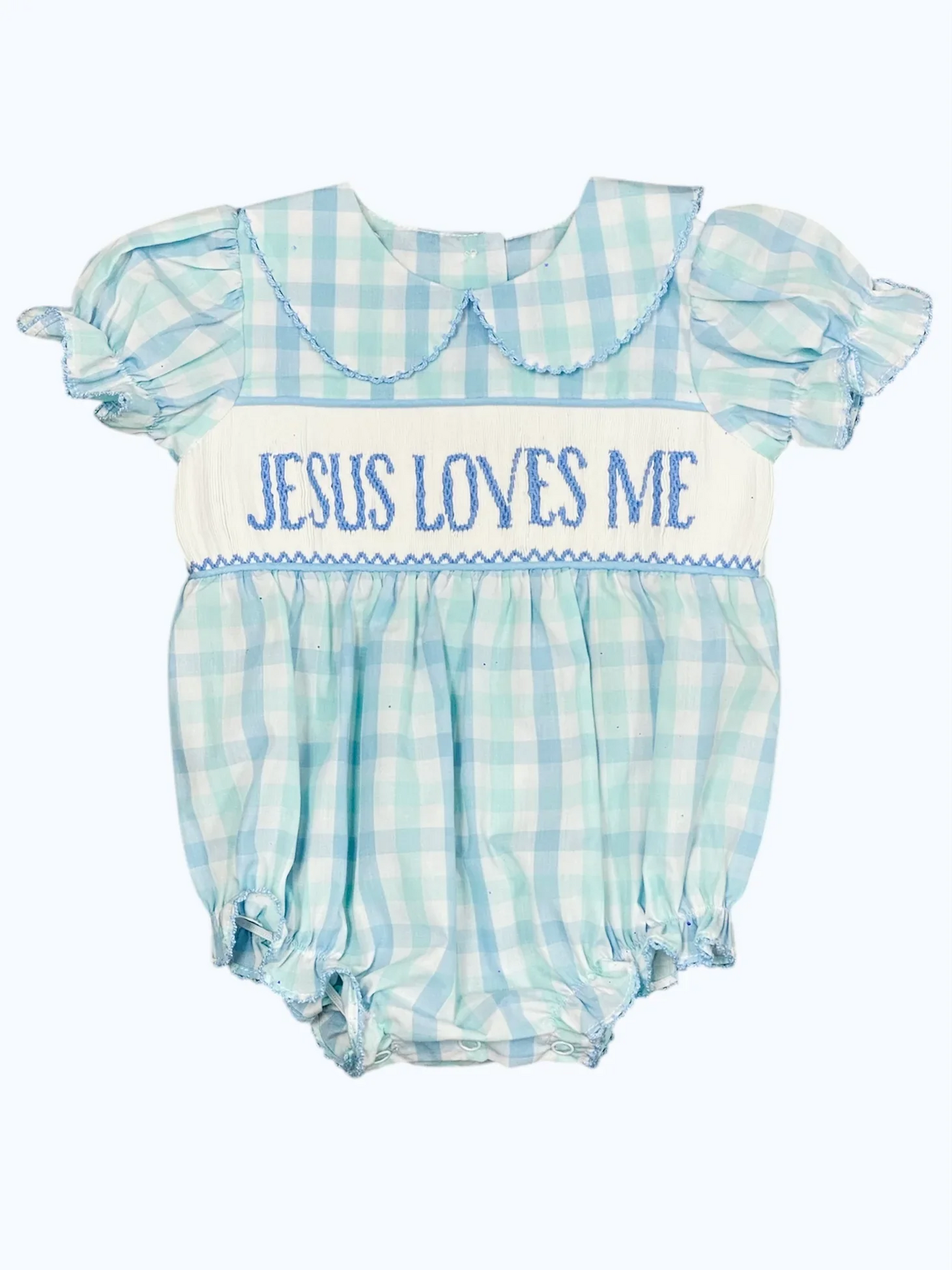 (Pre-order)SR2942 JESUS LOVES ME Plaid Print Baby Girls Summer Romper