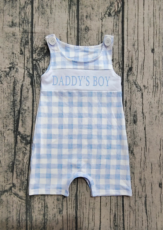 (Pre-order)SR2945 DADDY'S BOY Blue Plaid Print Baby Boys Summer Romper