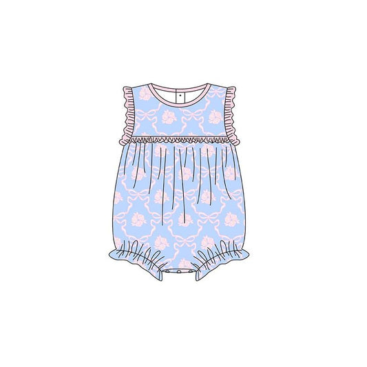 (Pre-order)SR2950 Flowers Bows Print Baby Girls Summer Romper