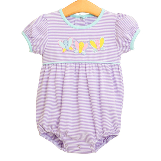 (Pre-order)SR2955 Butterfly Purple Stripes Print Baby Girls Summer Romper