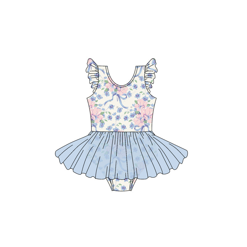 (Pre-order)SR2956 Flowers Print Baby Girls Summer Tulle Romper