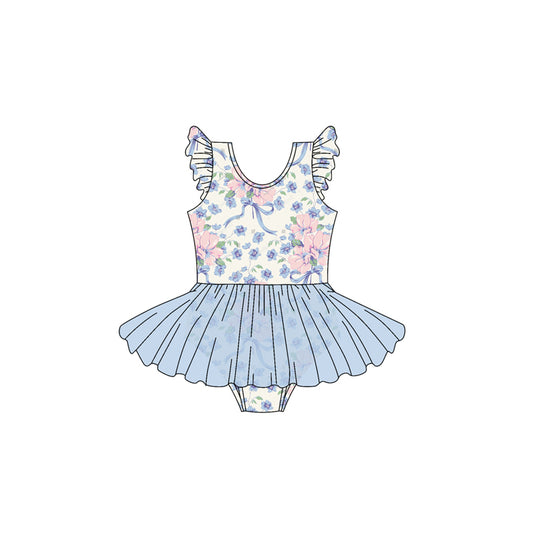 (Pre-order)SR2956 Flowers Print Baby Girls Summer Tulle Romper