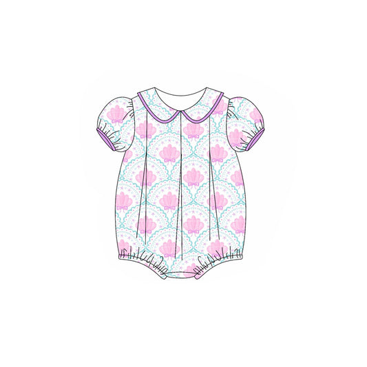 (Pre-order)SR2962 Pink Shell Print Baby Girls Summer Romper
