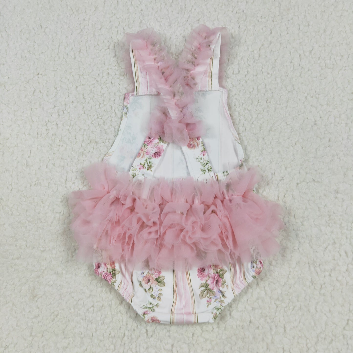 SR2964  Flowers Stripes Print Baby Girls Summer Tulle Bubble Romper