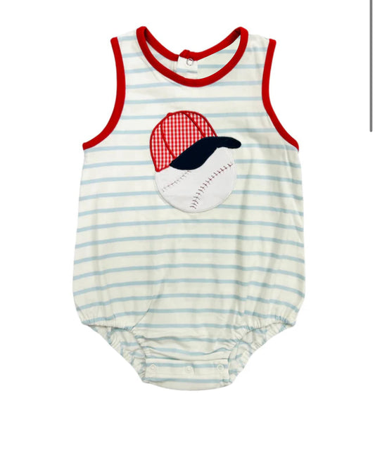 (Pre-order)SR2970 Baseball Stripes Print Baby Boys Summer Romper